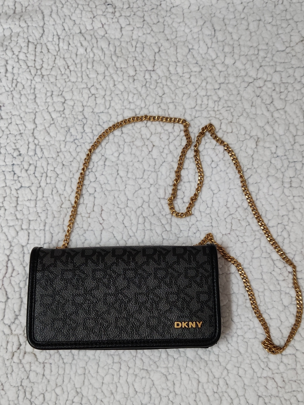 DKNY Black Logo Crossbody with Gold Chain Strap